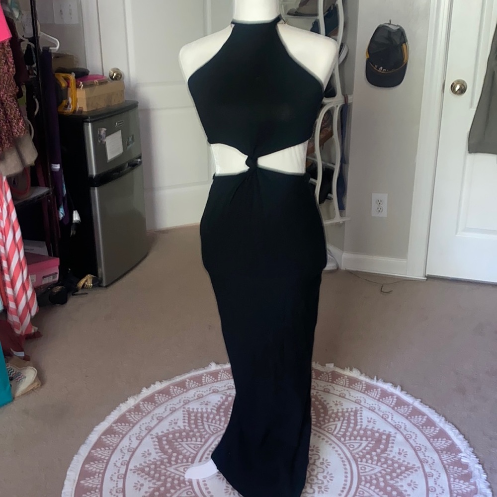 Sexy Black Open Twist Front/Open Back Dress